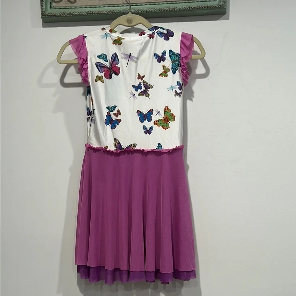 Terez garden butterfly dragon fly mesh active dress with ruffle cap sleeve 7/8